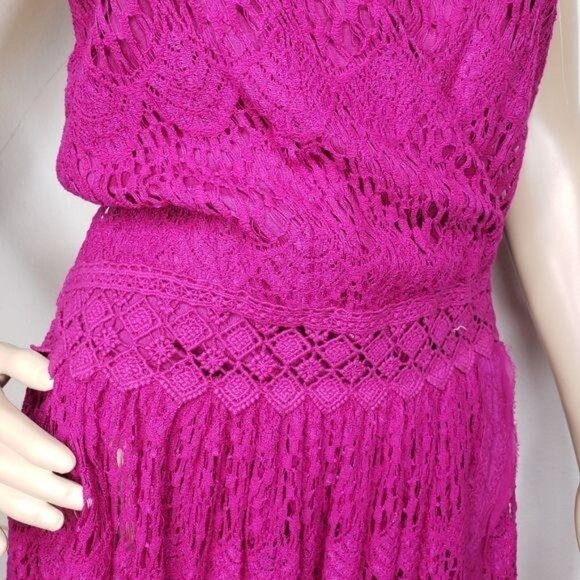 Free People Womens Magenta Lace Sleeveless V-Neck mini Dress Small - Picture 3 of 7